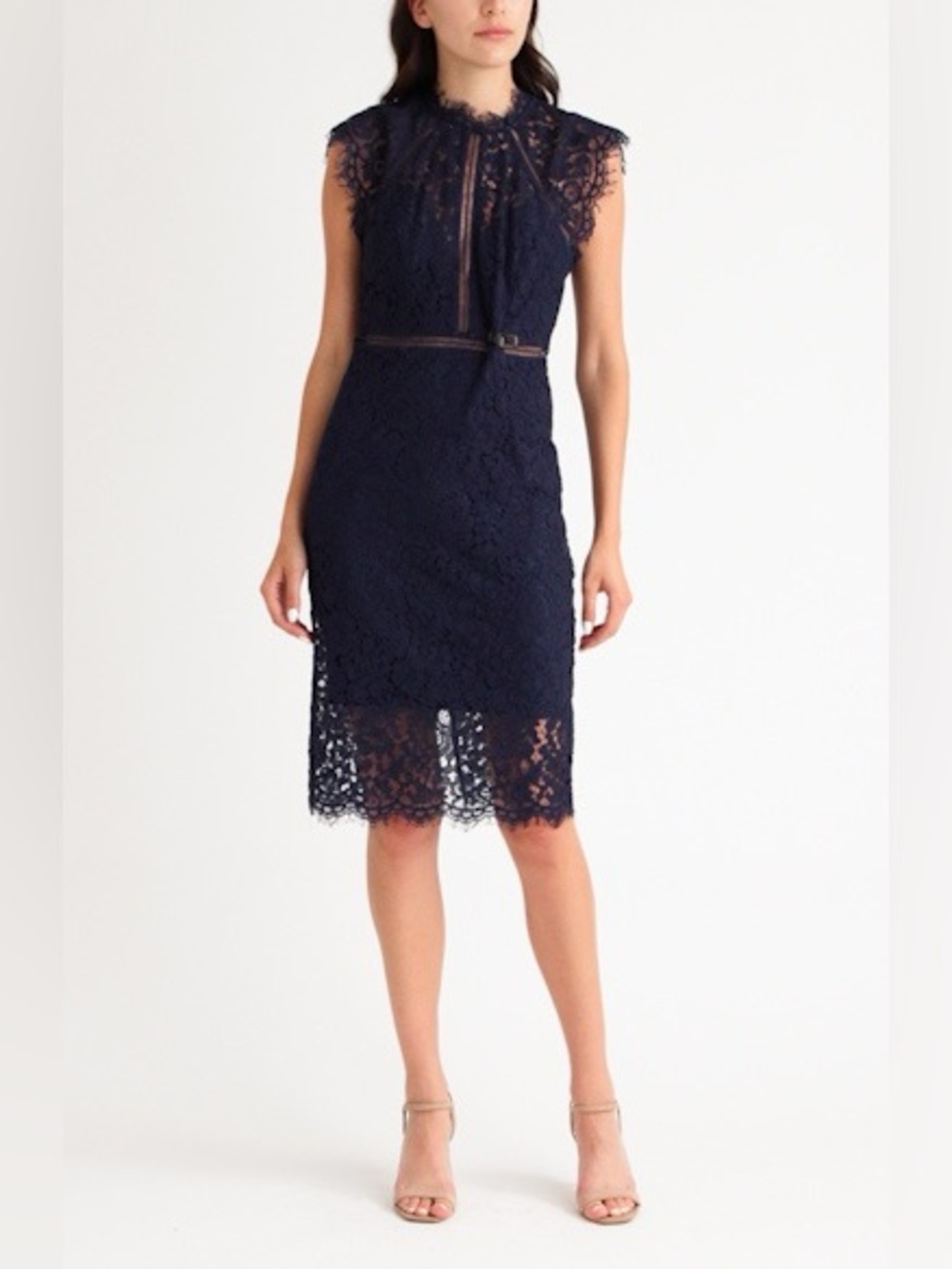 Bardot Navy Blue Lace Panel Sheath Dress Sleeveless Zip Size Medium 8